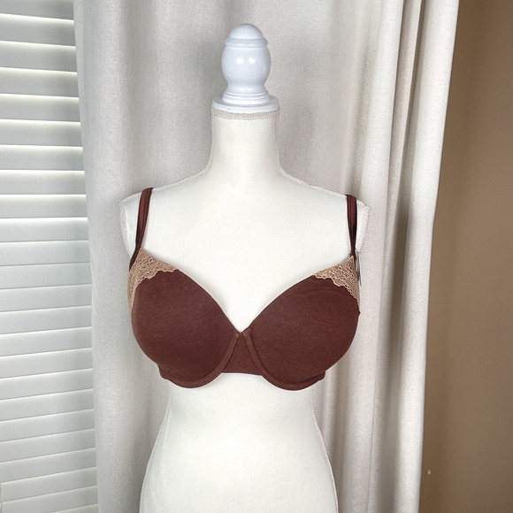Cacique Cotton T-Shirt Bra 38DDD Brown Lace Shaping Solution Best Kept Secret - Picture 1 of 9